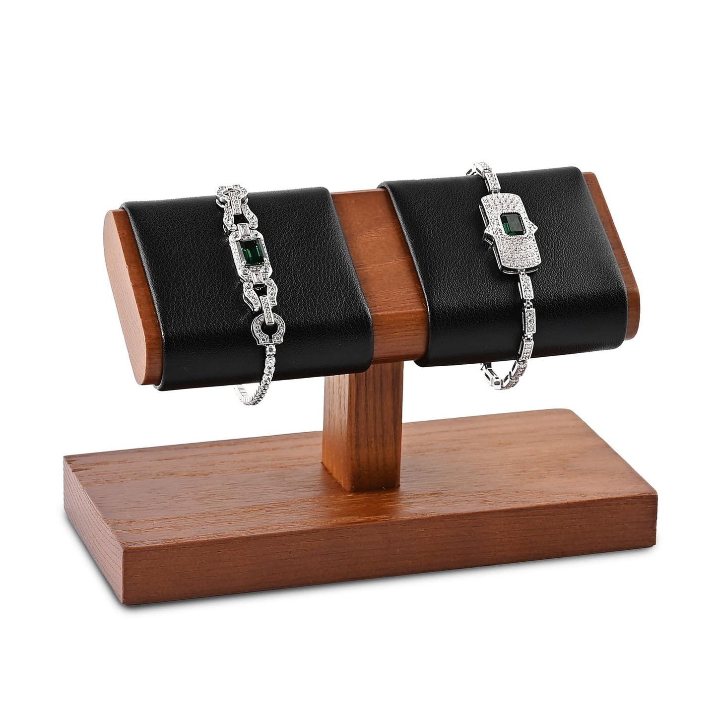 Oirlv Solid Wood Double Watch Display Stand Watch Bracelet Organizer（Black）