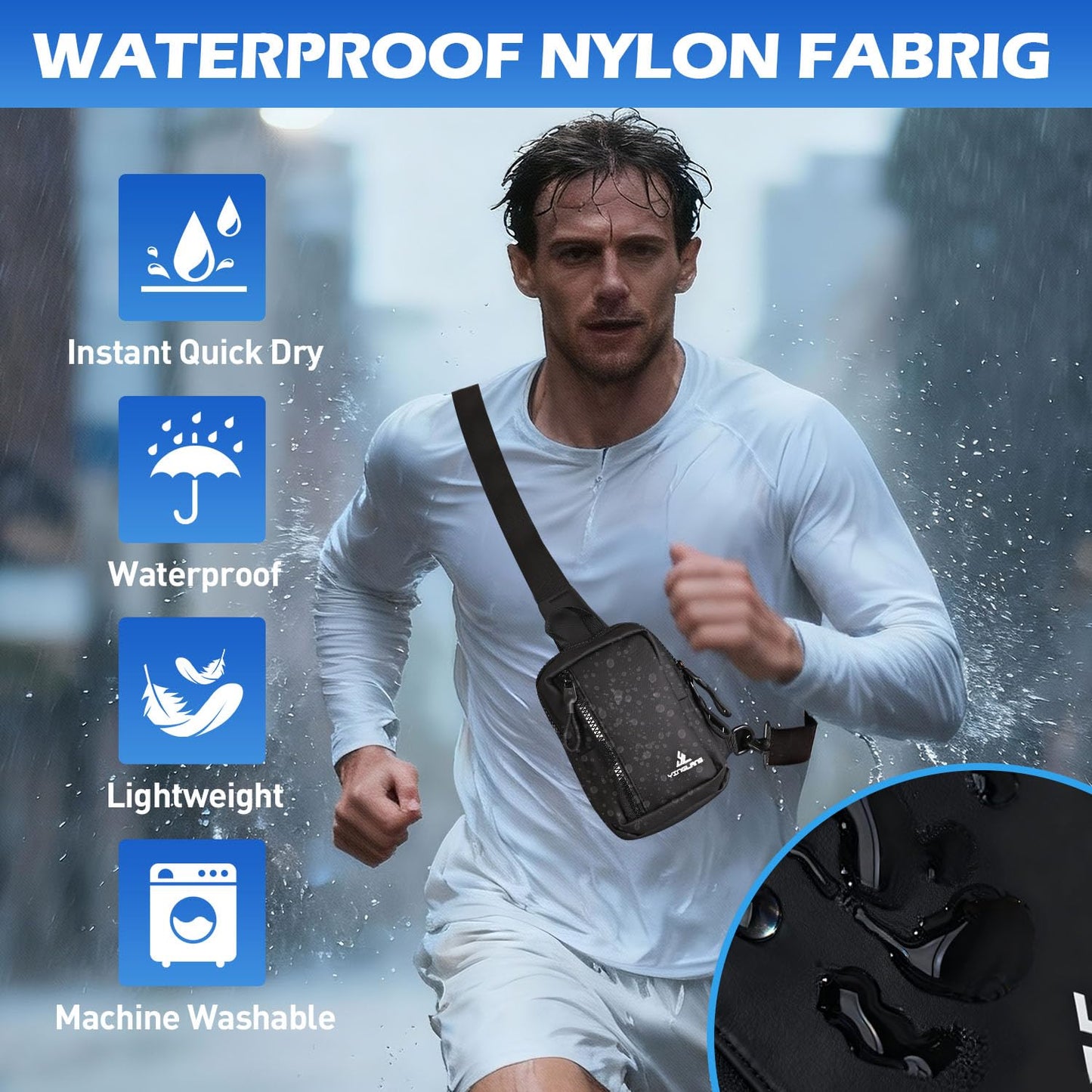 JIMYAO Mini Sling Bag for Men/Women, Waterproof Utility Chest Bag Crossbody Backpack for Hiking Travel Sports Running (Lake Blue)