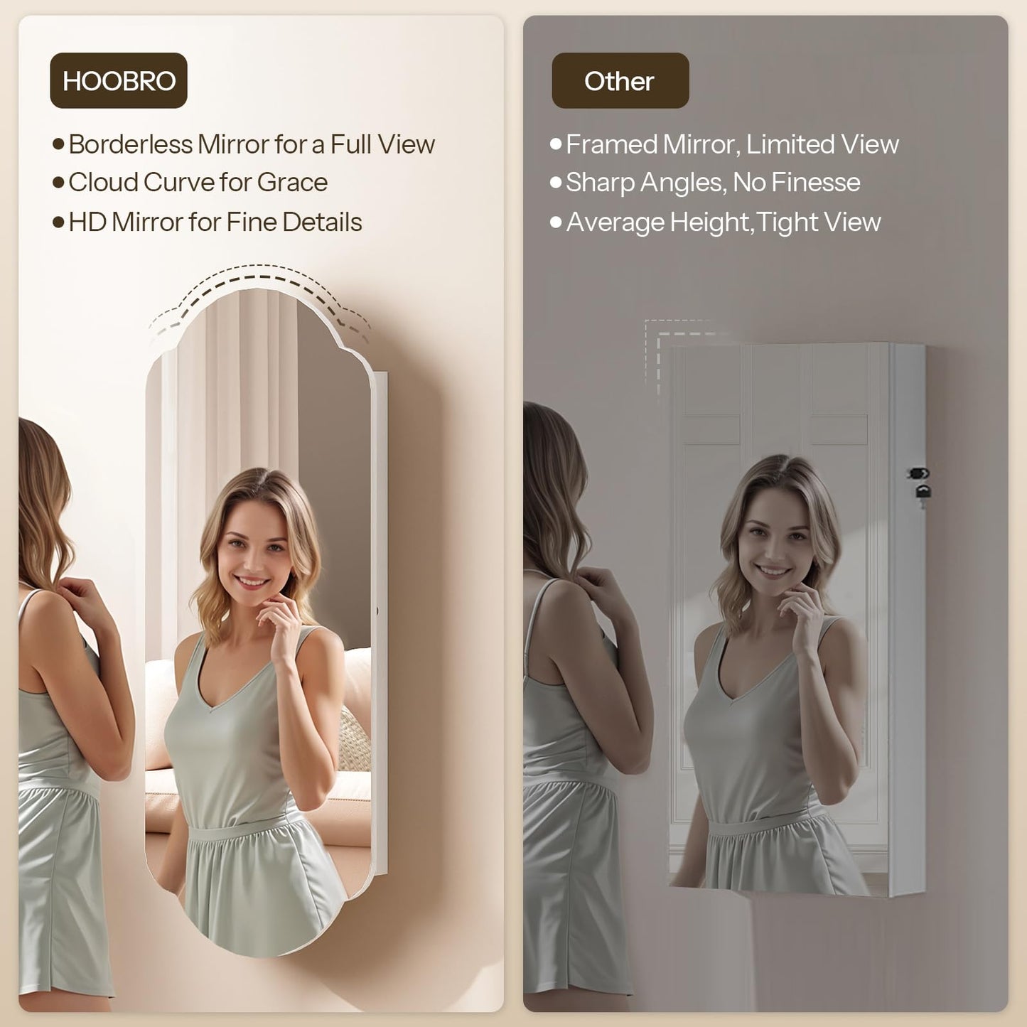 HOOBRO Jewelry Cabinet Wall/Door Mounted, LED Jewelry Organizer, Lockable