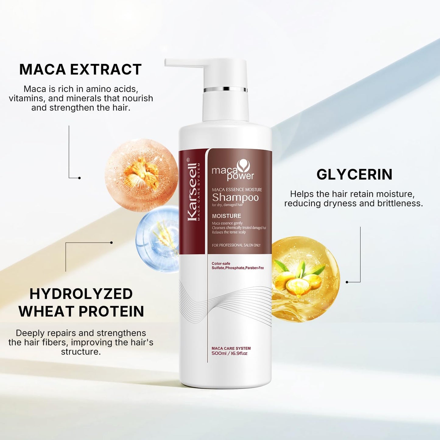 Karseell Argan Oil Shampoo Extract Moisturizing Deep Repair Smooth Shampoo for Dry and Damaged Hair 16.9Oz 500ml