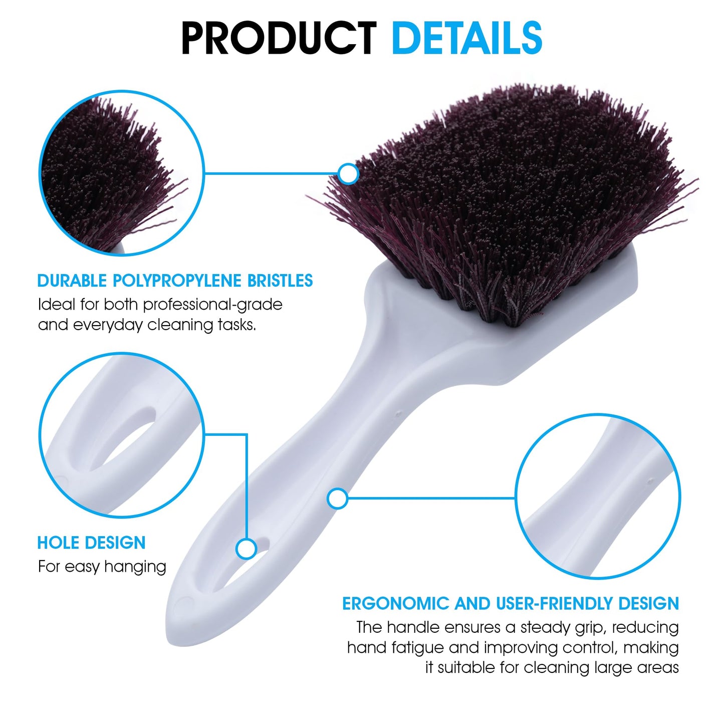 Nanoskin Heavy-Duty Multi-Purpose Brush for Deep Cleaning Carpets, Upholstery & Floor Mats - Durable Polypropylene Bristles, Ergonomic Grip, Professional Auto Detailing and Home Use, 8.5" Length