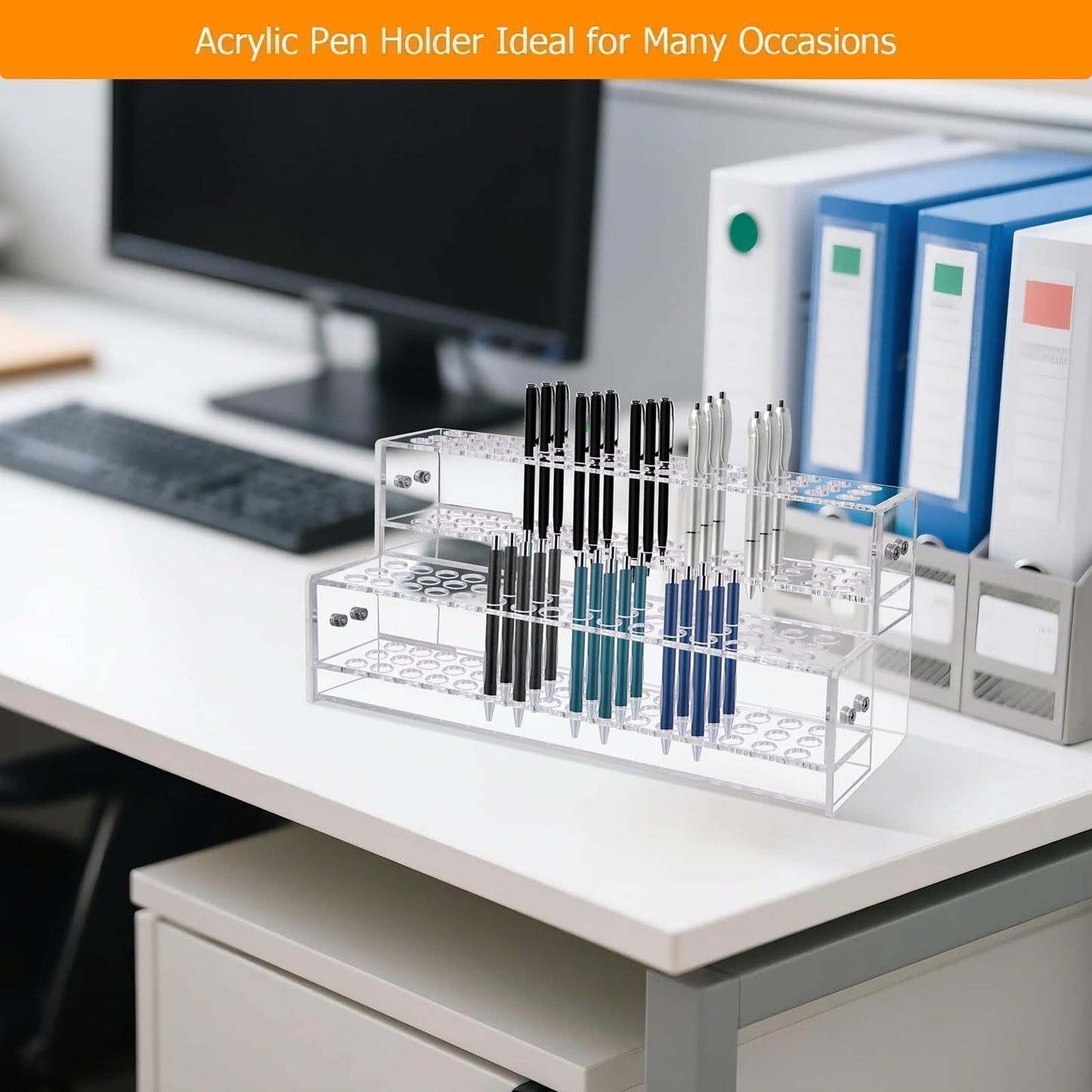 96-Slots Acrylic Pen Holder,2-Tier Pen Display Stand for Craft Shows,12mm Beadable Pens Stand Paint Brush Holder Pencil Organizer Makeup Brush Rack Art Brush Organizer for School Classroom Supplies