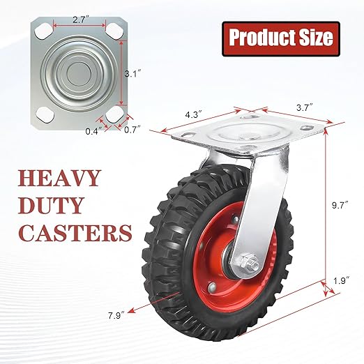 8 Inch Caster Wheels, Casters Set of 4 Heavy Duty, Industrial Castors for Moving Needs, Plate Castor Wheels Perfect for Furniture, Equipment (8INCH Swivel,4pk)