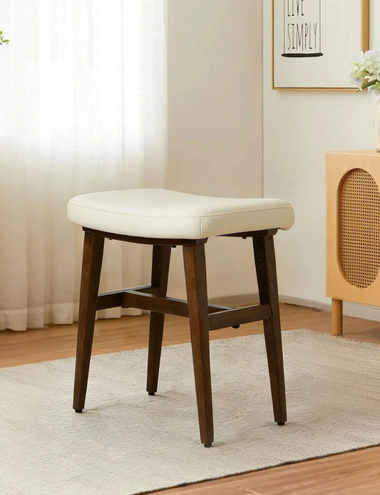 AurnaGle Cream Vanity Chair Stool,17.7inch Compact Makeup Chair with Velvet Saddle Cushion,High Rebound Sponge Seat, Easy Assembly Footstool for Bedroom, Entryway, Home, Metal Legs Ottoman