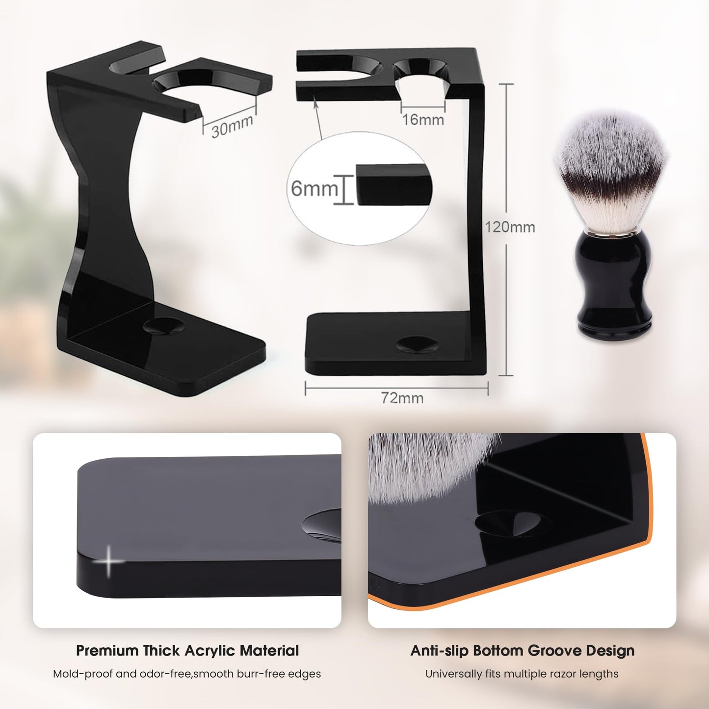 Keropy 2-in-1 Shaving Brush and Razor Stand, Black Acrylic