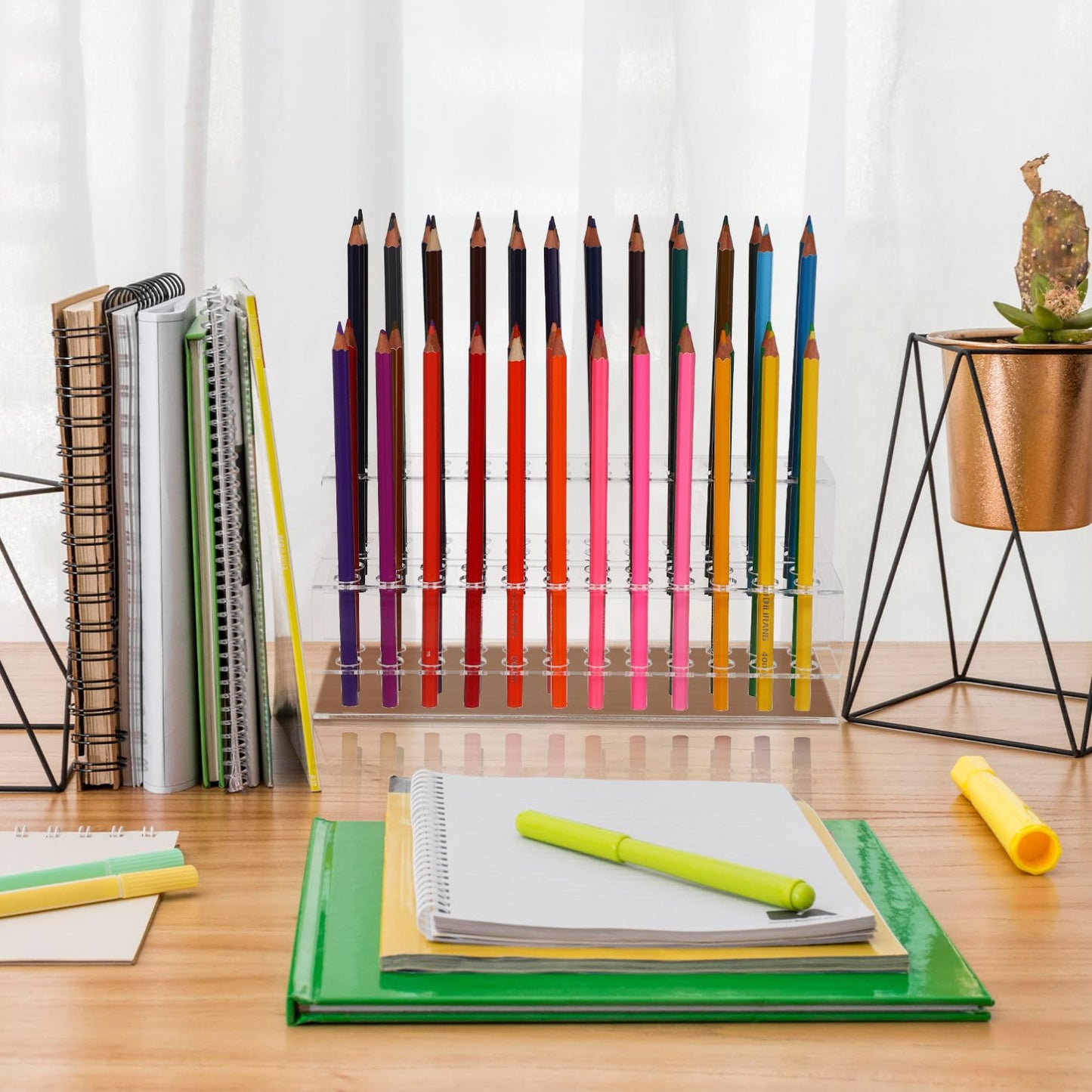 BESTYASH Acrylic Pen Holder Display Stand with Multi-Slot Large Capacity 9.44X4.13X3.54 Inch Clear Desktop Organizer for Pens Pencils Brushes Office Storage