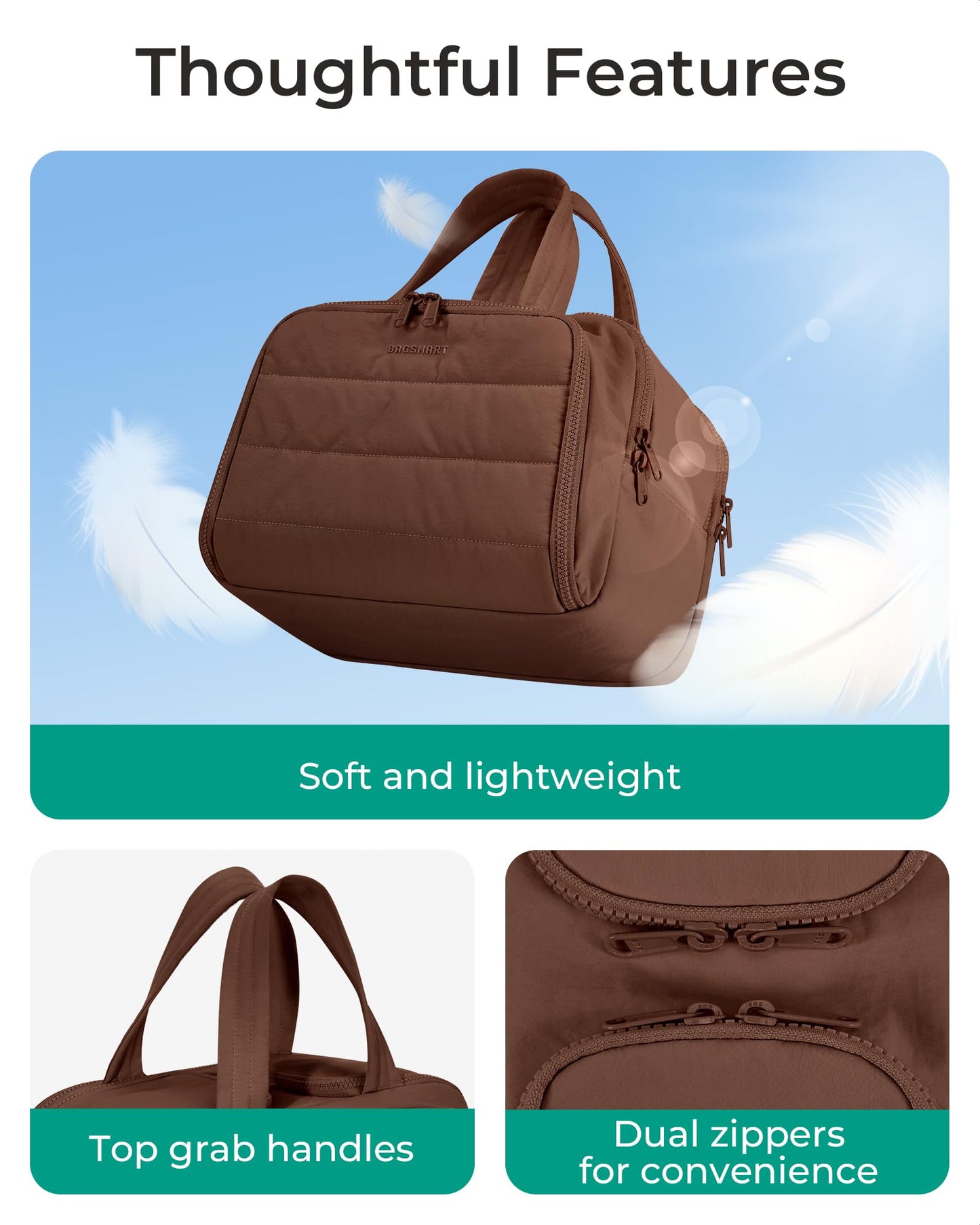 BAGSMART Travel Toiletry Bag, Puffy Toiletry Bag for Women, Wide-open toiletry bags for traveling, Large Travel Cosmetic Makeup Bag Organizer for Accessories,Toiletrie (Coffee Brown)