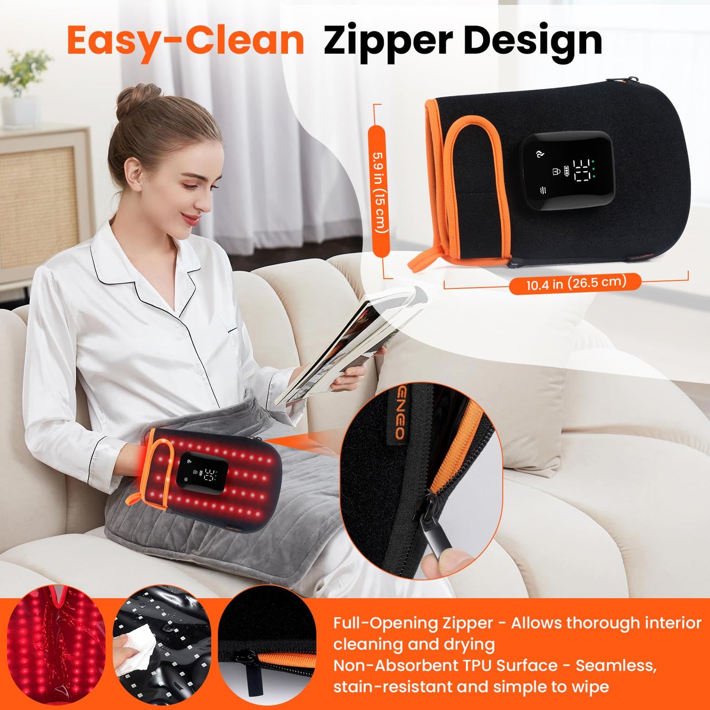 Red Light Therapy Gloves for Hands, 100LEDs Red & Near-Infrared, Dual Wavelength 660nm & 850nm, 5 Modes, Wireless, Rechargeable 5000mAh Battery, for Hand & Wrist Treatment （Orange）