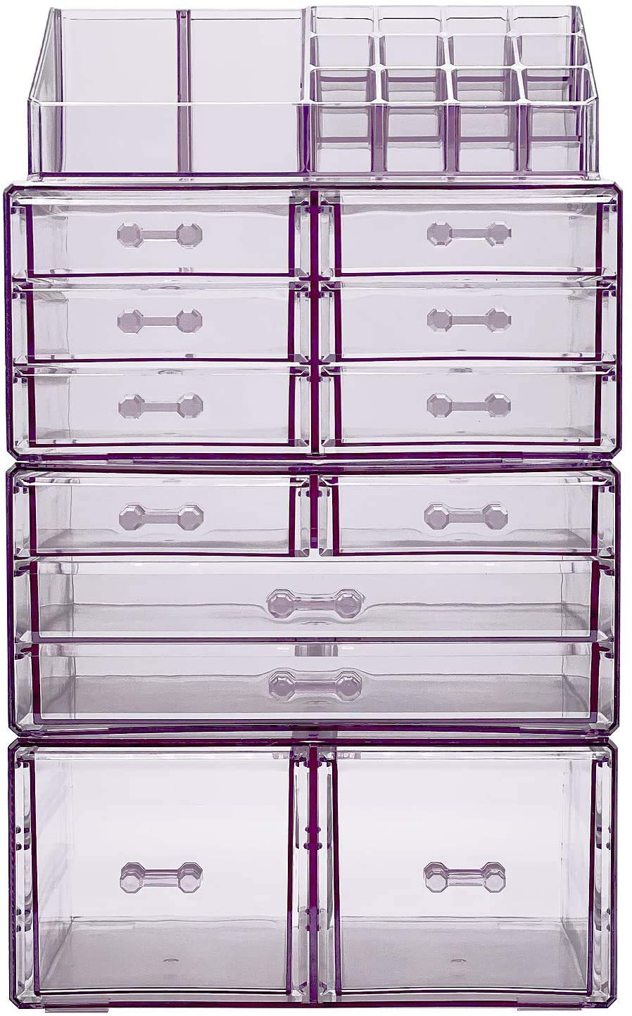 Sorbus Large Makeup Organizer - Clear Stackable Jewelry & Makeup Organizer For Vanity, Bathroom Storage, Dresser - 12 Drawers Cosmetic Beauty Organizers and Storage with Lipstick, Makeup Brush Holder