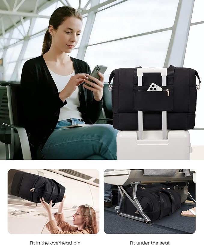 LOVEVOOK Travel Duffle Bag,Puffer Weekender Bags For Women with Shoe Compartment,42L Carry On Duffel Overnight Bags For Airplanes,Hospital Bag for Labor and Delivery,3Pcs Set
