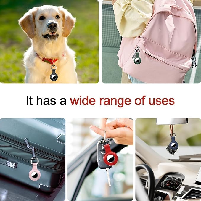 Upgraded for AirTag Holder with Clear Cover Full Coverage Case Keychain for Air Tag, Silicone for AirTags 4 Pack for Apple Holder GPS Tracker Item Tag Finders, Pink/Orange/Hot Pink/Red