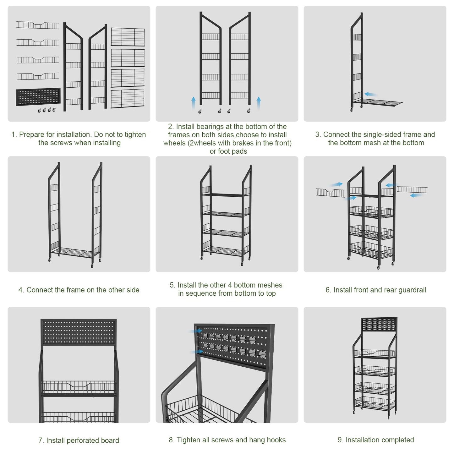 XNKLMYT 5 Tier Retail Display Racks, Large Capacity Snack Rack Display Stand, Pegboard Snack Shelf with 15 Hooks and 4 Wheels for Supermarket Kitchen Office Store Display, Black (1)