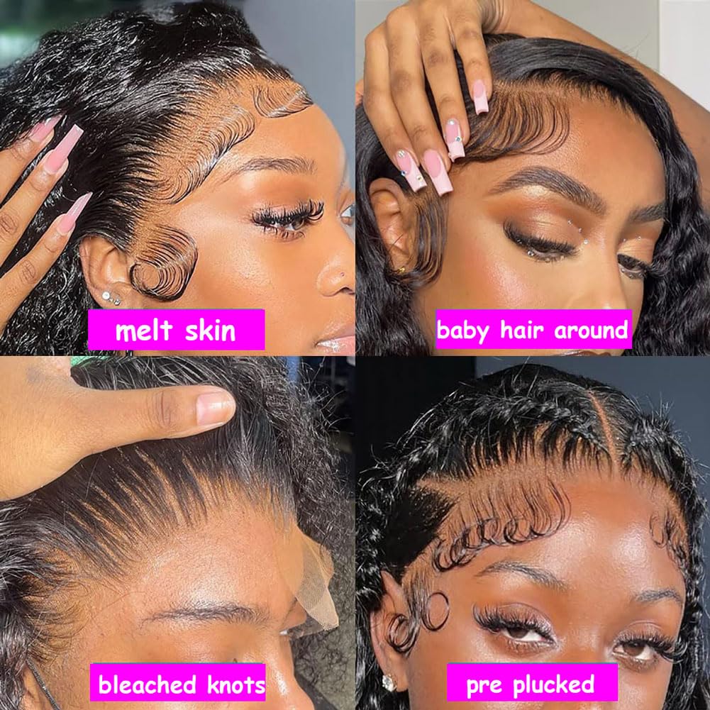 Rozilo 30 Inch Deep Wave Lace Front Wigs Human Hair 200 Density 13x4 HD Lace Frontal Wigs Human Hair Pre Plucked Deep Curly Glueless Wigs Human Hair for Women Natural Black