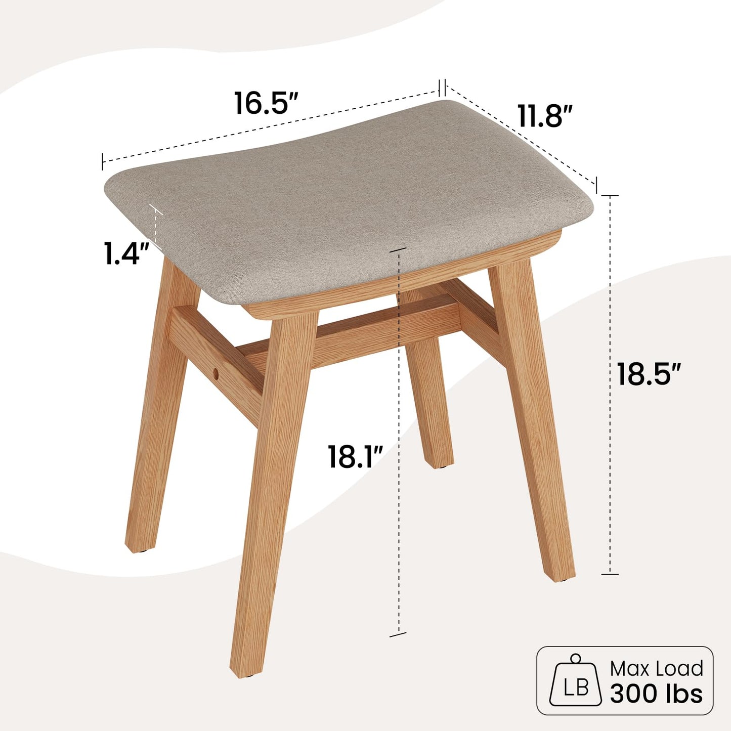 DONGMUWUJEE Solid Wood Small Vanity Stool Chair, Makeup Stools for Vanity Desk, Bathroom Vanity Chair, Padded Foot Stool for Living Room, Ottoman Foot Rest for Couch, Small Bench for Entryway, Natural