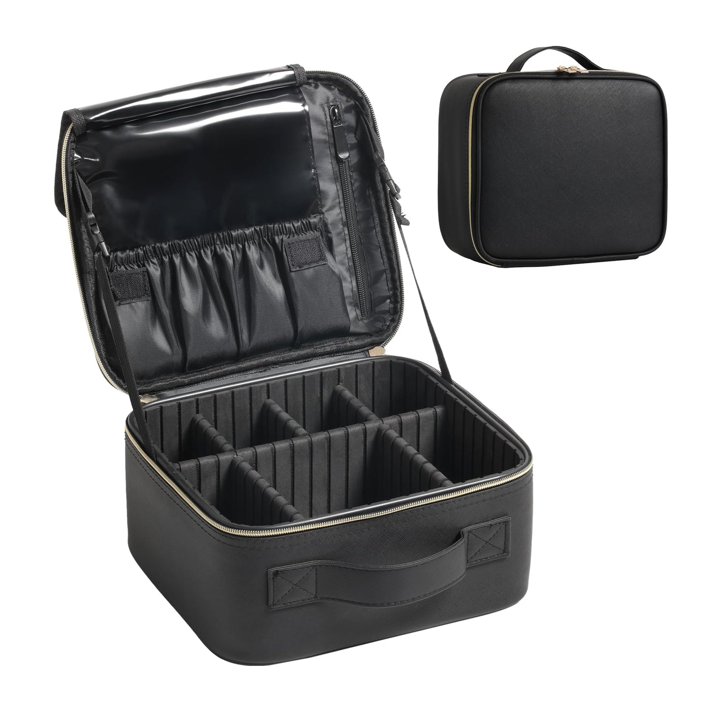 BEAUTY CASE Makeup Travel Case 10 Inch, Large Storage Capacity Makeup Organizer Travel Bag with Compartment, Portable Cosmetic Case for Women, Waterproof, Durable, Gift for Her, Black