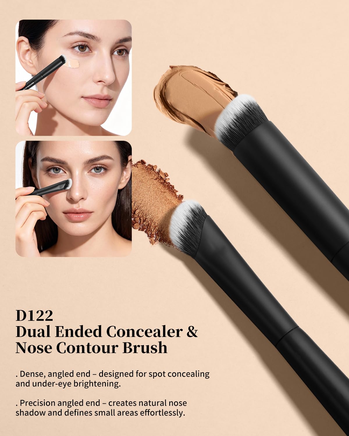 EIGSHOW Makeup Brush Set 3Pcs, Double Sided Foundation Contour Powder Highlight Concealer Brush for Liquid, Cream & Powder, Fit for Home, Travel & Gifting (Black)