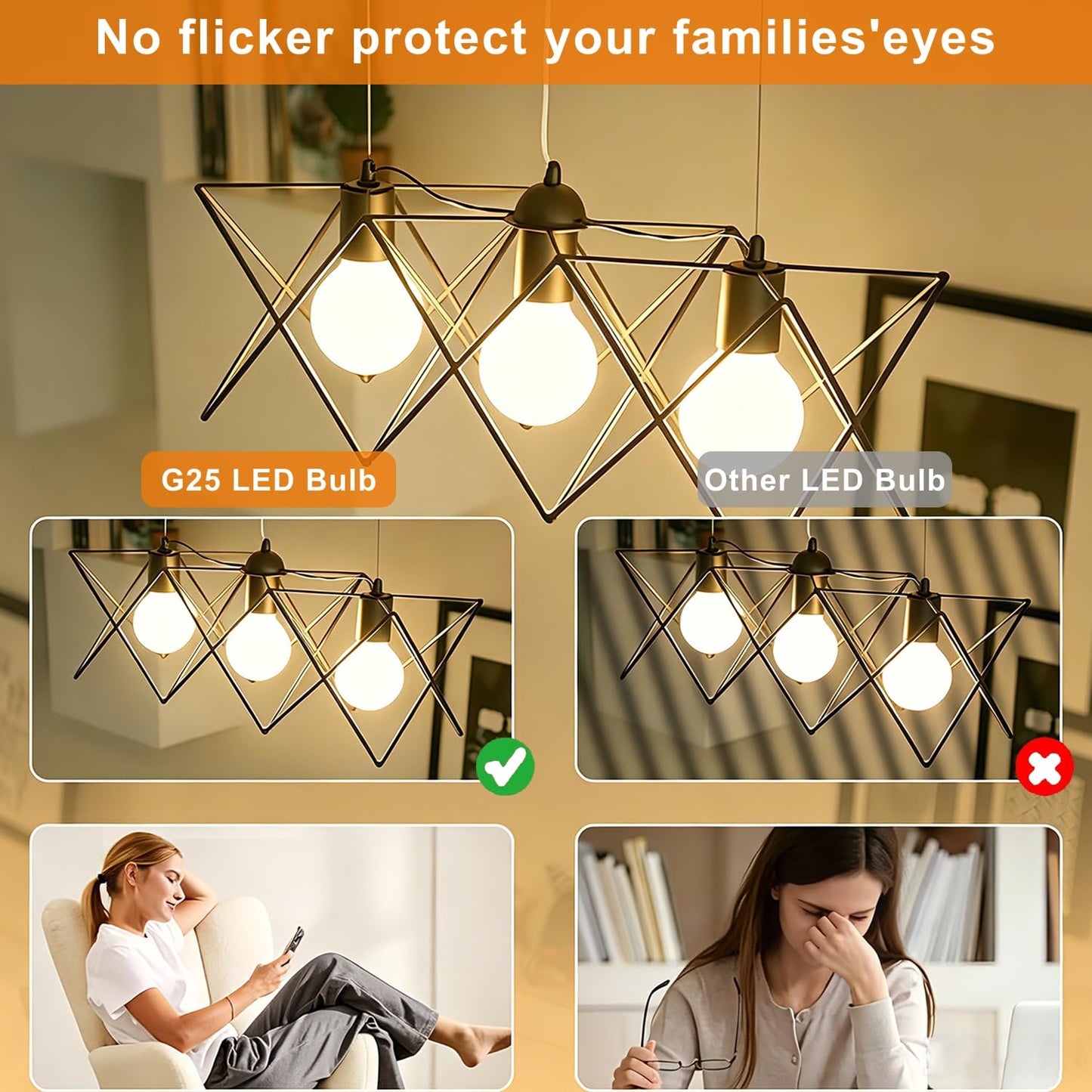 Vinaco Glass LED G25 Globe Light Bulbs 60W Equivalent, G25 Dimmable 2700K Warm White Round Frosted Vanity Light Bulb for Bathroom Mirror and Chandelier, 6 Pack Milky Frosted G 25 E26 Bulb with 450LM
