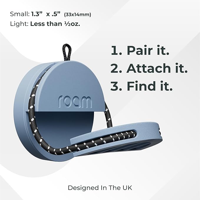 Roam Smart Tracker | Smart Bluetooth Item Finder Compatible with iOS & Android | Built-in Elastic Strap, QR Lost & Found | Replaceable Battery | No Subscription | 4-Pack, Black, Blue, Yellow & Gray
