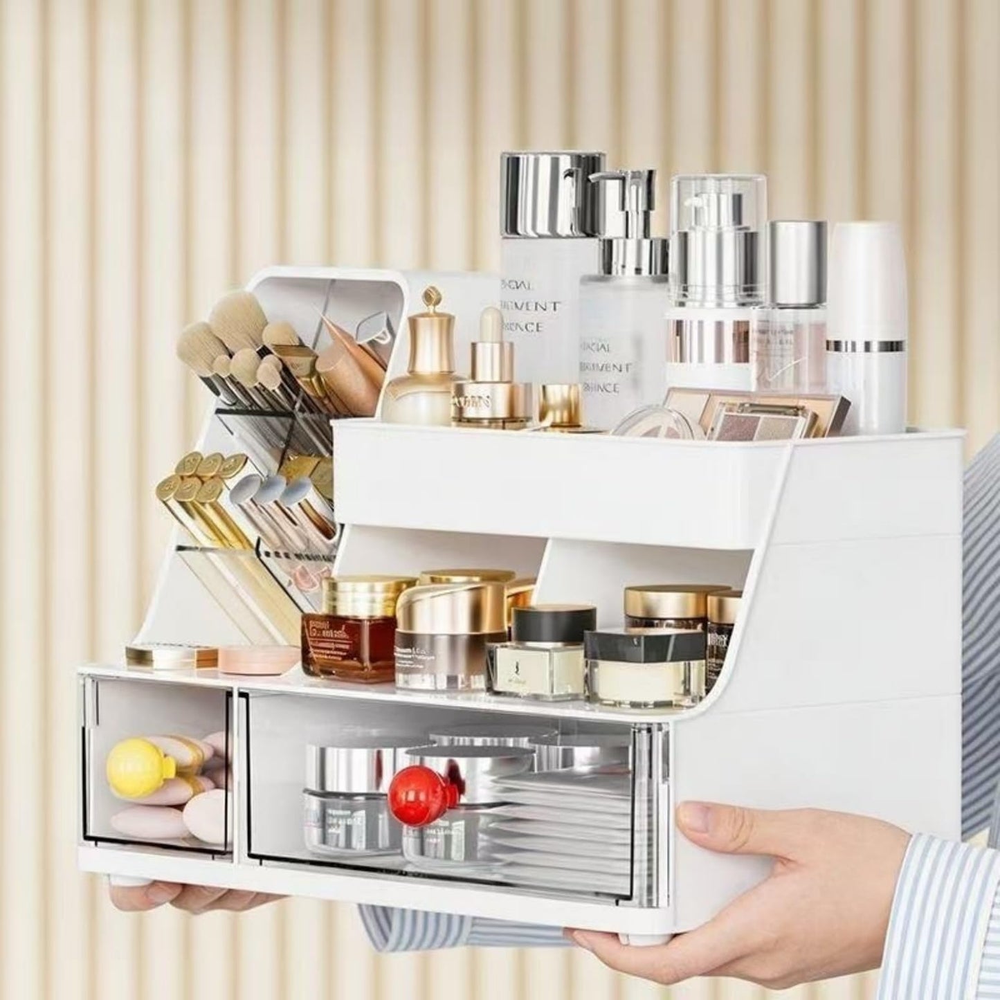 Makeup Organizer with Drawers for Vanity,Bathroom Countertop Organizer with Brushes Holder,Skincare Storage Organizer,Perfect Cosmetic Display Case for Your Beauty Essential
