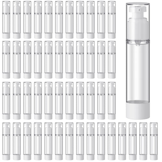 Sabary 60 Pcs Clear Airless Pump Bottles Refillable Cosmetic Travel Size Dispenser Vacuum Plastic Travel Bottles Empty Lotion Pump Dispenser Liquid Toiletry Container(1.7 oz)