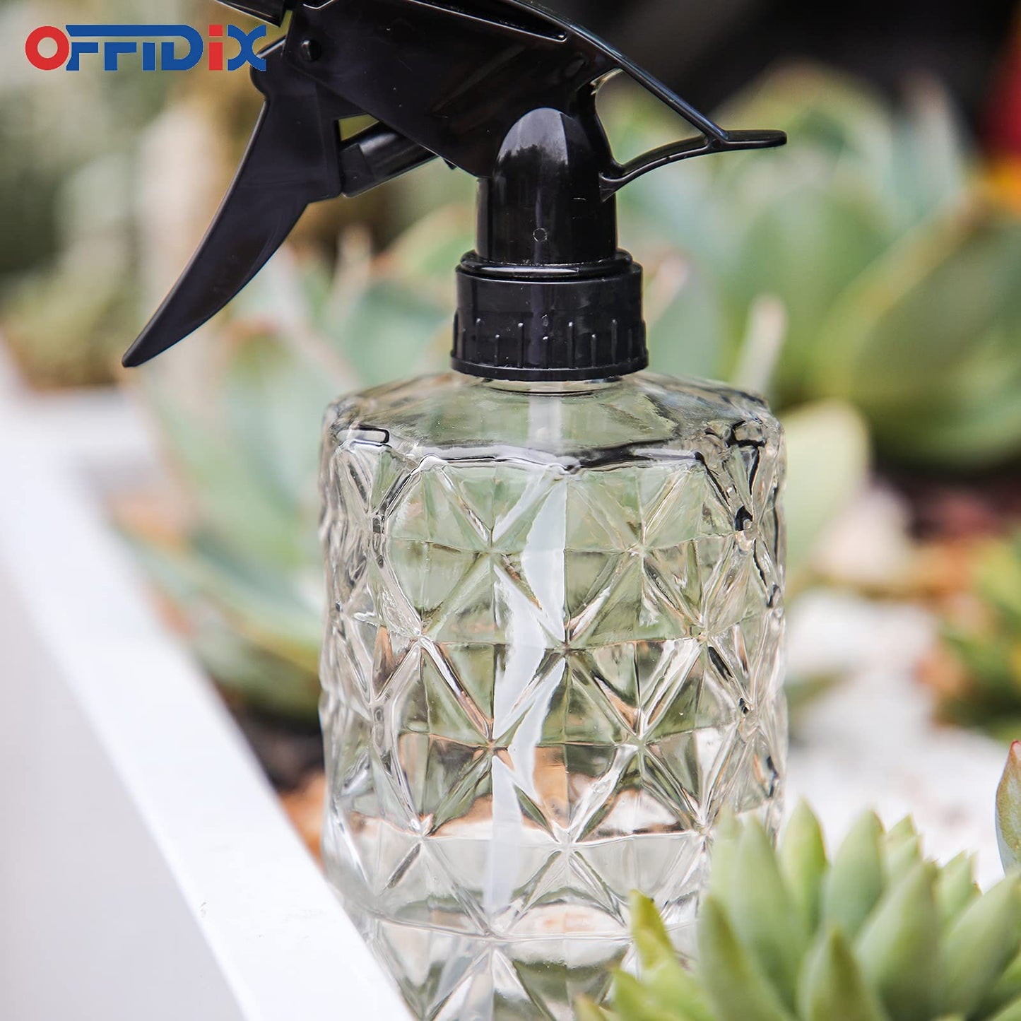 OFFIDIX Glass Spray Bottle with Adjustable Nozzle Fine Mist and Spray for Home Use,Cleaning Solutions (Rhombus White),2 Pack Plant Mister Sprayers Watering Nozzles Replacement