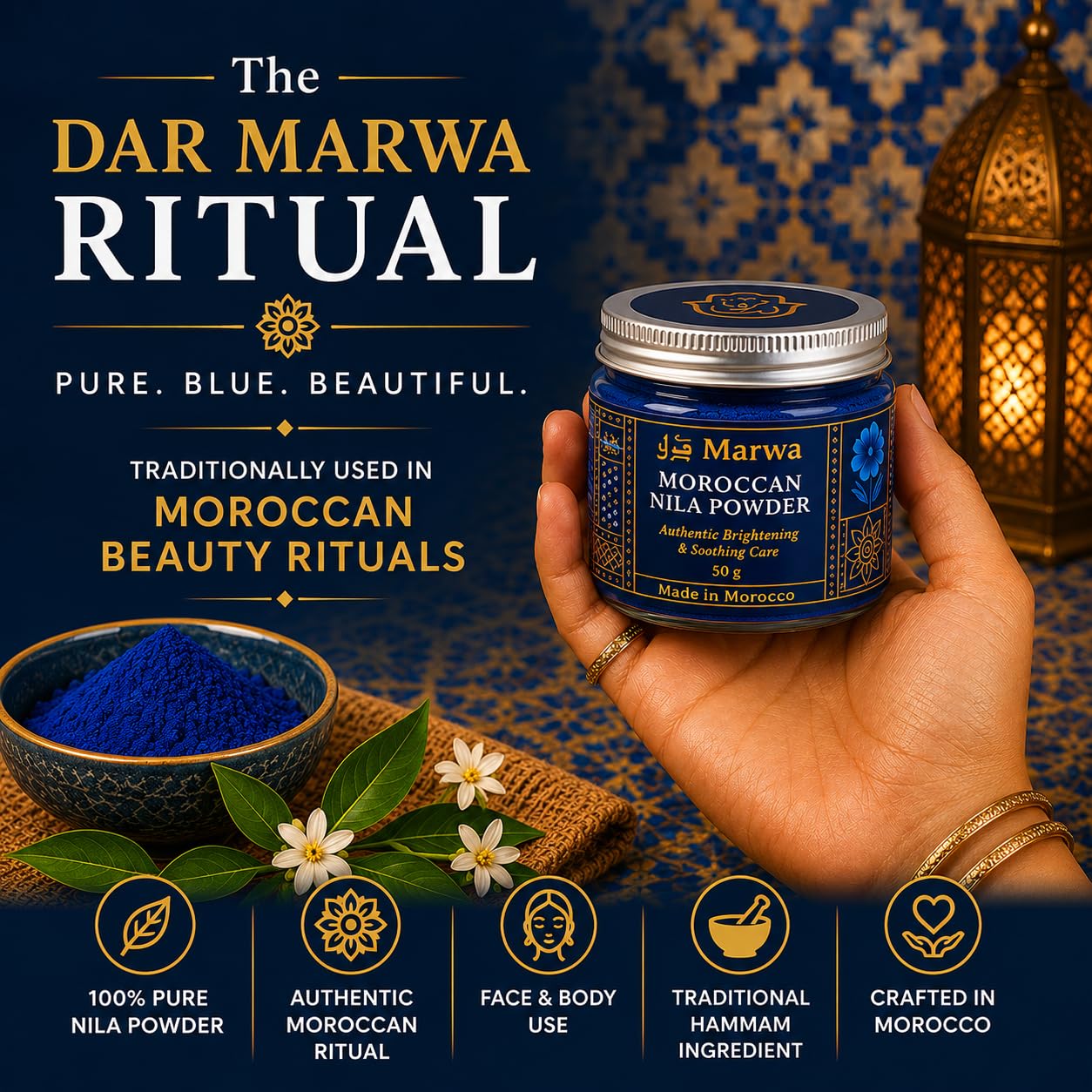 Moroccan Nila Powder 1.7 oz – Loose Blue Hammam DIY Face & Body Masks