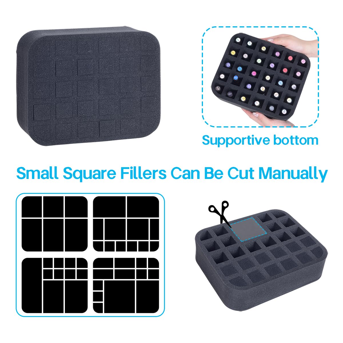 YAHOURWAT Nail Polish Organizer Holder Foam Pad with Slots for Storage 30 Bottles (15ml/0.5fl.oz) Nail Polish or Essential Oil Tray for Drawers Black