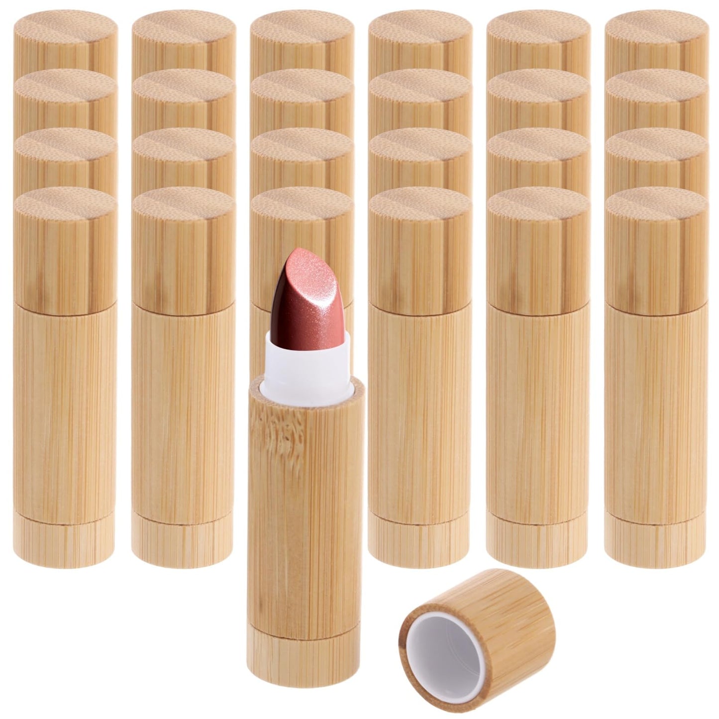 24 Pcs DIY Wood Lip Balm Tubes, 5g Empty Lip Balm Containers, Natural Wood Lipstick Tubes with Rotating Inner Core for Lipstick Deodorant Solid Perfume, 3 x 0.9 in