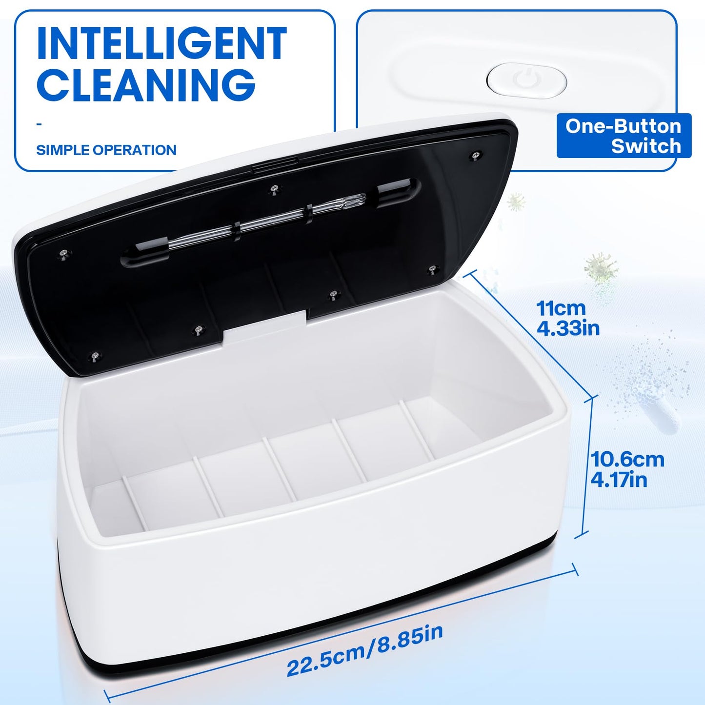 Nail Tools Cleaner, Double Tube Blue Light Cleaning Function, USB Plug-In, 1l Large Capacity For Nail And Beauty Salon Tools, Jewellery, Glasses, Mobile Phone (White2)