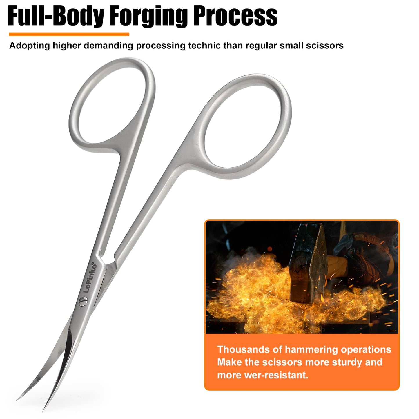 LePinko Professional Cuticle Scissors, Fully Forged, Sharper and More Wear-resistant, Long Blades