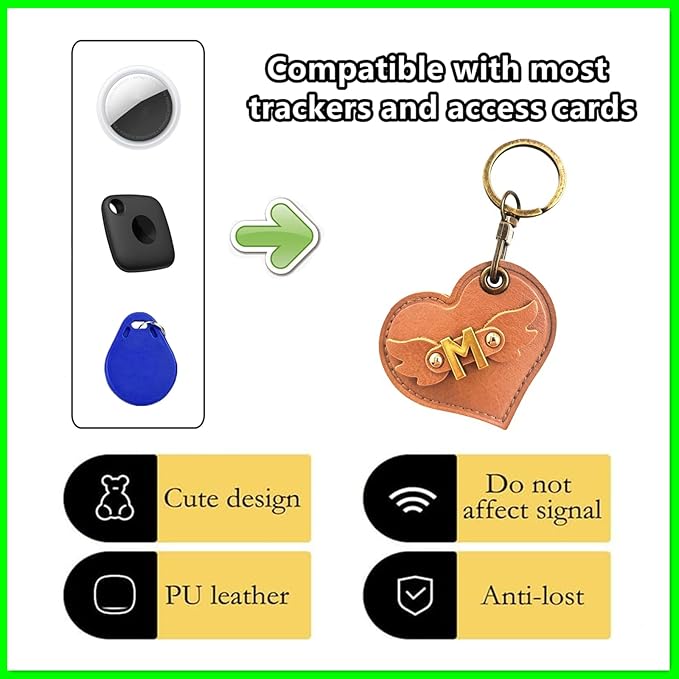 Initial Letter Leather Alphabet Keychain Holder Case Compatible with AirTag,Cute Protective Air Tag Cover with Bronze Keyring,Anti-Scratch Finder GPS Tracker Case for Pets Keys Wallet Luggage(M)