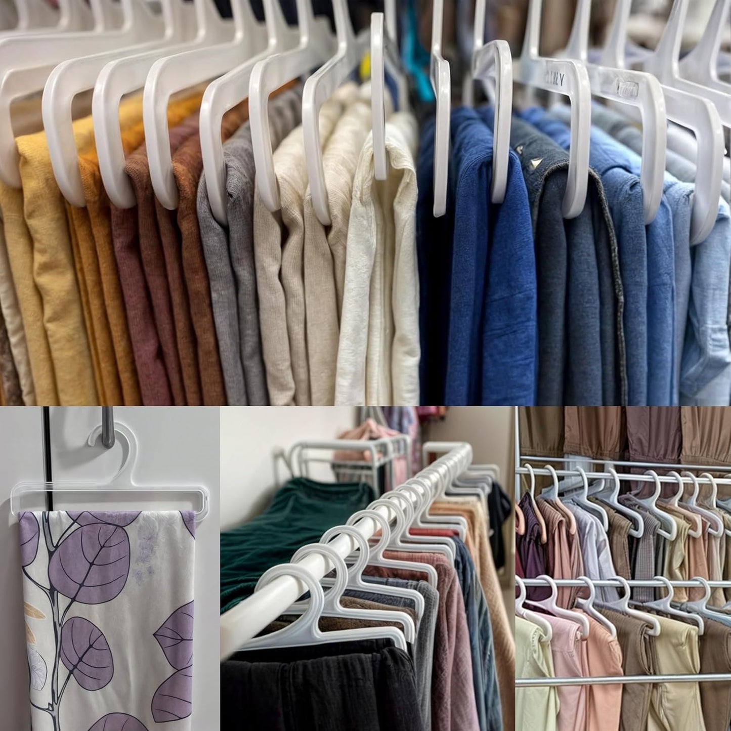 50Pcs Tea Towel Hangers for Retail Display, 7.7" L Plastic Hanger Storage Racks Multifunctional for Sock Storing Hanging Legging Wardrobe Ties Scarf Clothes Shawls Rings Belts Scarves, White, New
