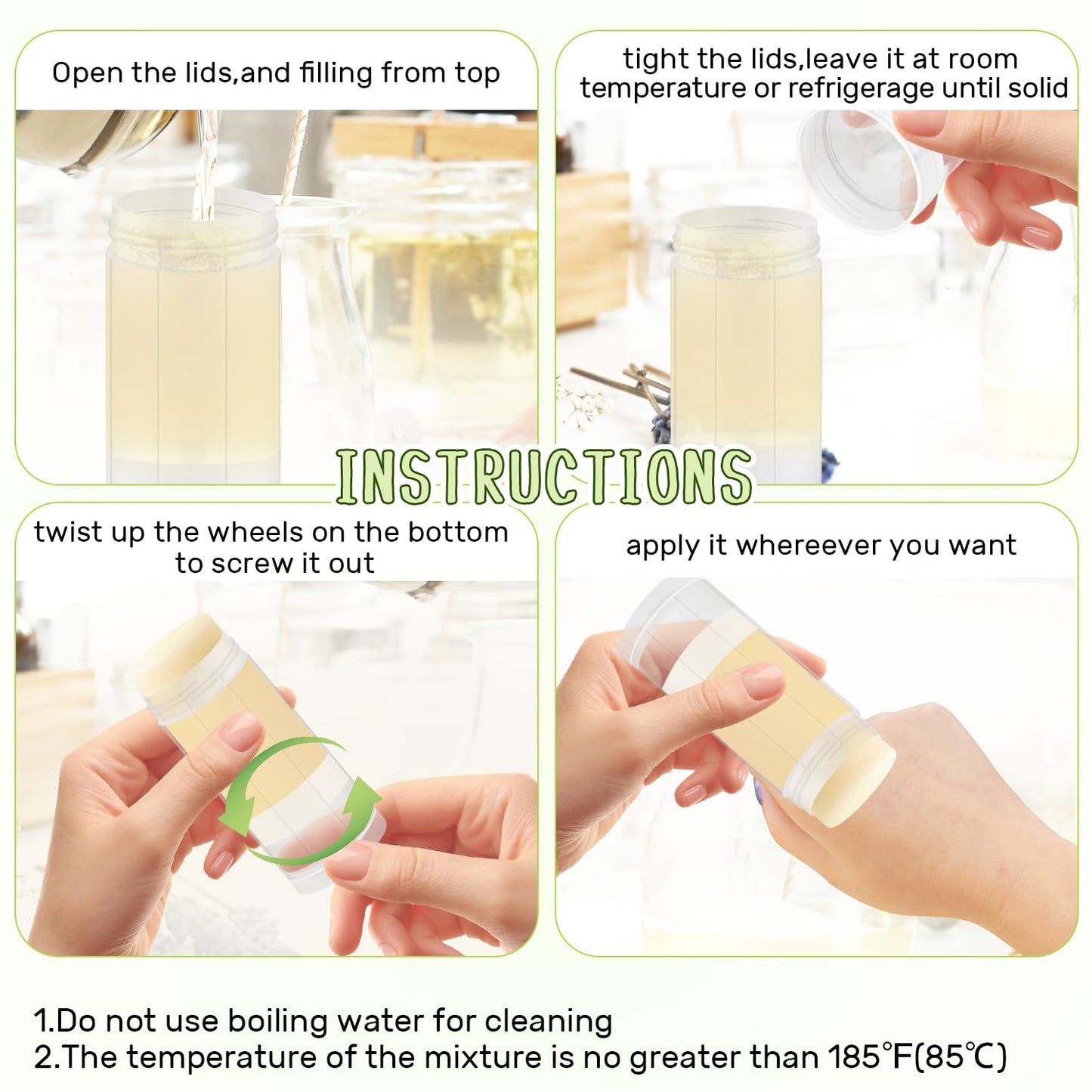 glasstore 15 Pcs Plastic Empty Deodorant Containers Twist-up DIY Deodorant Tubes Top Filling Refillable Lip Balm Tubes For Deodorant Lip Balm Lotion Sticks etc (clear, 60ml/2oz)