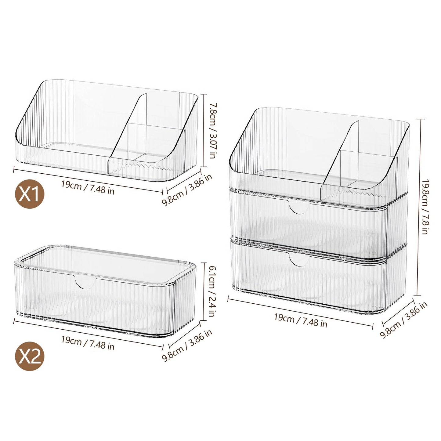 MEAJIO Medicine Cabinet Organizer 3 Tier, Stackable Bathroom Mirror Cabinet Storage，Small Makeup Organizers with 2 Drawer and 1 Tray for Wall Cabinet， Closet， Vanity, Countertop, Clear