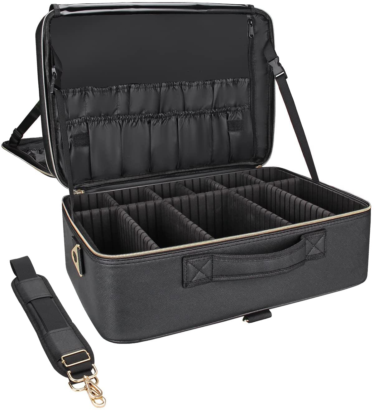 Relavel Extra Large Makeup Case Travel Makeup Bag Professional Leather Artist Bag Portable Cosmetic Brush Holder Organizer Nail Organizer Box with Adjustable Dividers