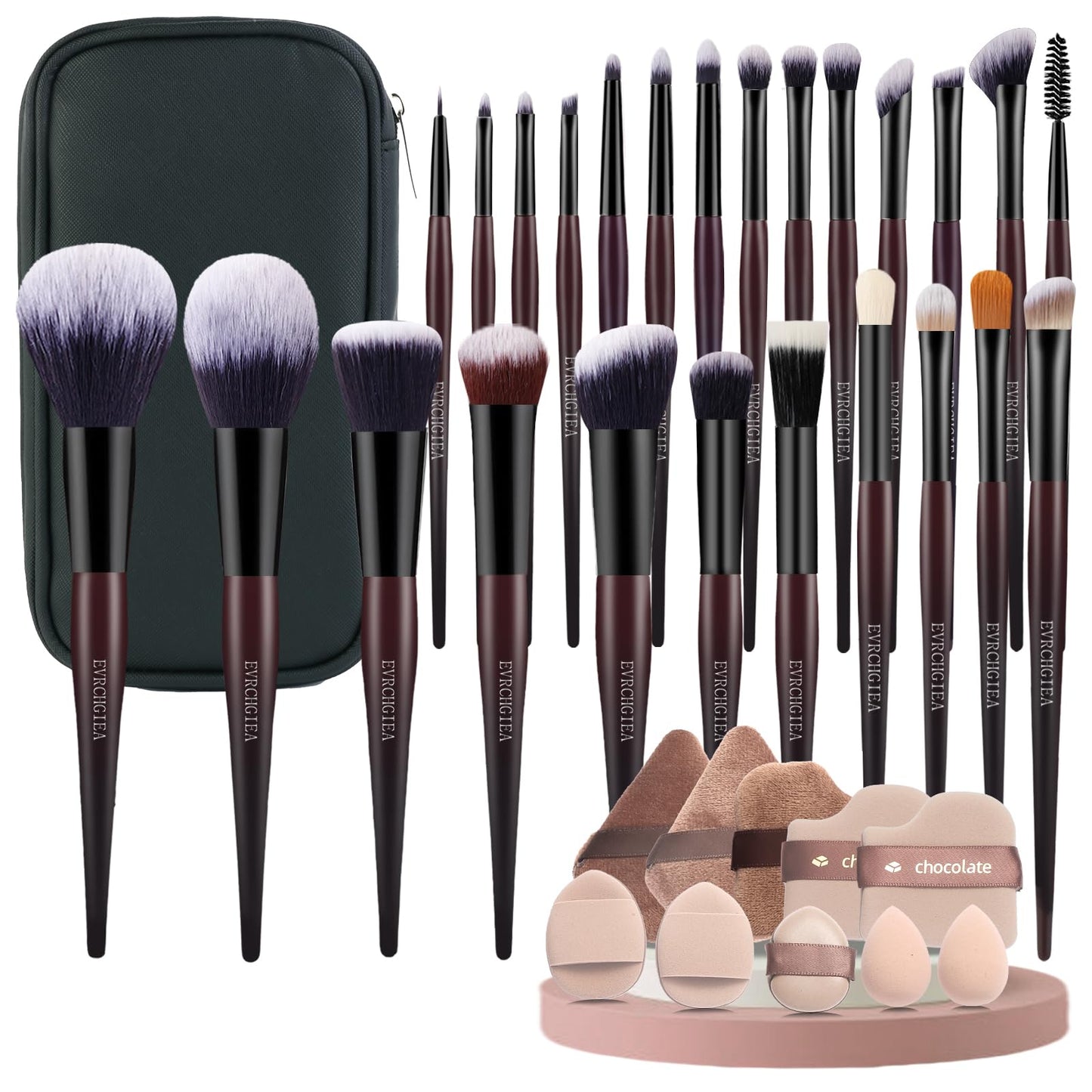 Professional Makeup Brush Set, 25Pcs Powder Foundation Blush Eyeshadow Brushes with Travel Case. All in One Brush Set, Soft Synthetic Vegan & Cruelty-Free(black)