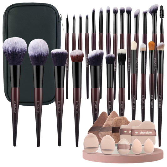 Professional Makeup Brush Set, 25Pcs Powder Foundation Blush Eyeshadow Brushes with Travel Case. All in One Brush Set, Soft Synthetic Vegan & Cruelty-Free(black)
