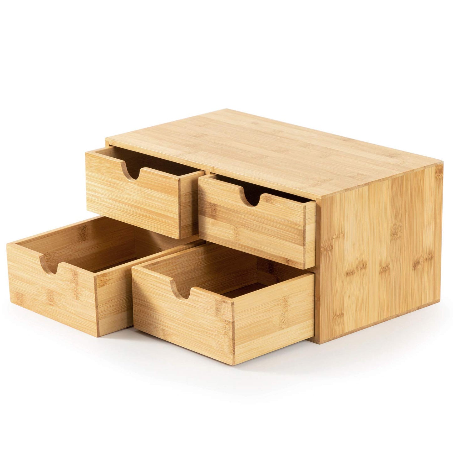 Wisuce Bamboo Desk Drawer Organizer, Desktop Organizer with Drawers Tabletop Storage Organization Box for Office Home Toiletries Supplies Vanity, No Assembly Required(4 Drawes)