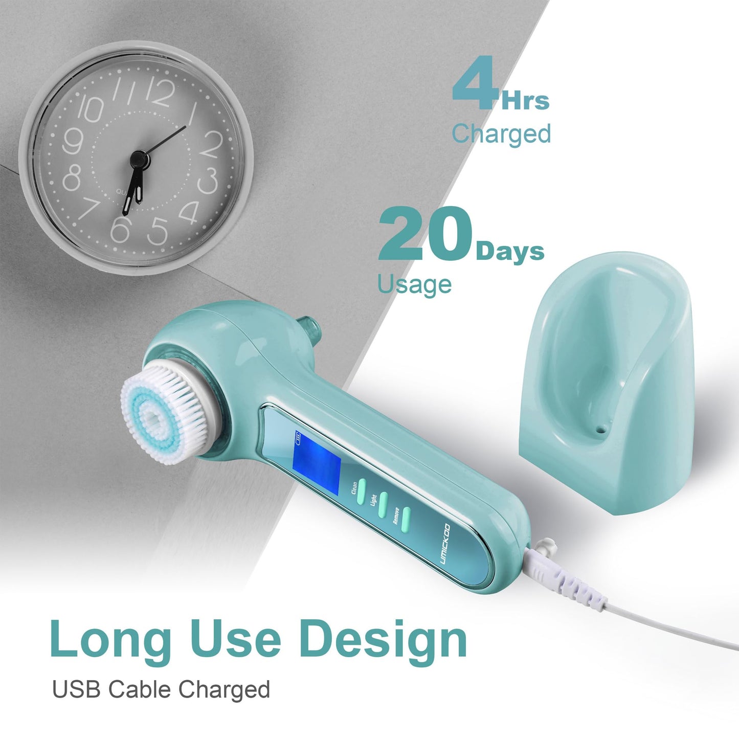 UMICKOO Face Scrubber Exfoliator,Facial Cleansing Brush Waterproof with LCD Screen,Blackhead Remover Vacuum with 5 Brush Heads,Face Spin Brush for Exfoliating, Massaging and Deep Pore Cleansing