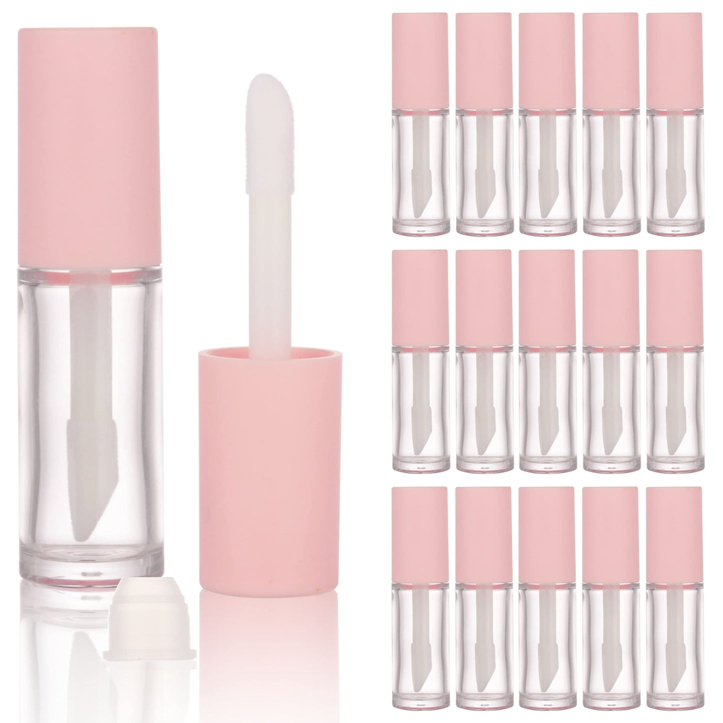 COSIDEA 15PCS Empty PETG big doe foot Wand Lip Gloss Tubes 10ml 0.33 OZ Pink lipgloss Tube with Thick brush Applicator for Castor oil tint DIY concealer tube packing