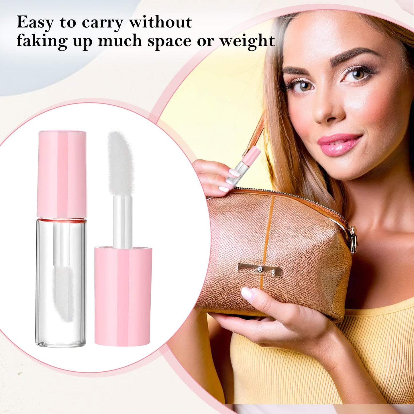 100PCS 1.2ML Clear Mini Lip Gloss Tube Bulk Empty Lipgloss Tubes with Wand and Rubber Insert for Different Samples Travel Split Charging DIY Makeup(Pink)