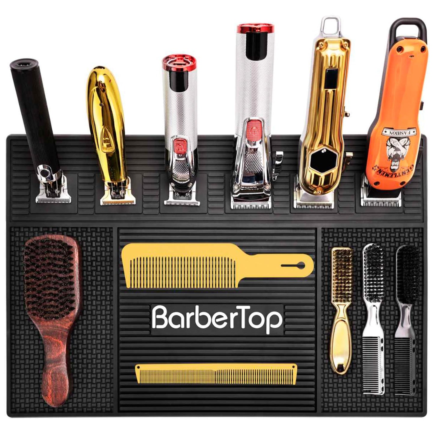 Magnetic Mat 19x12.5 Inch 6 Slots Barber Tray Hairdressing Electric Clippers Storage Mat Salon Table Tools Nonslip Cushion Heat Resistant Pad for Clippers Scissors Combs for Barbershop Salon, Home