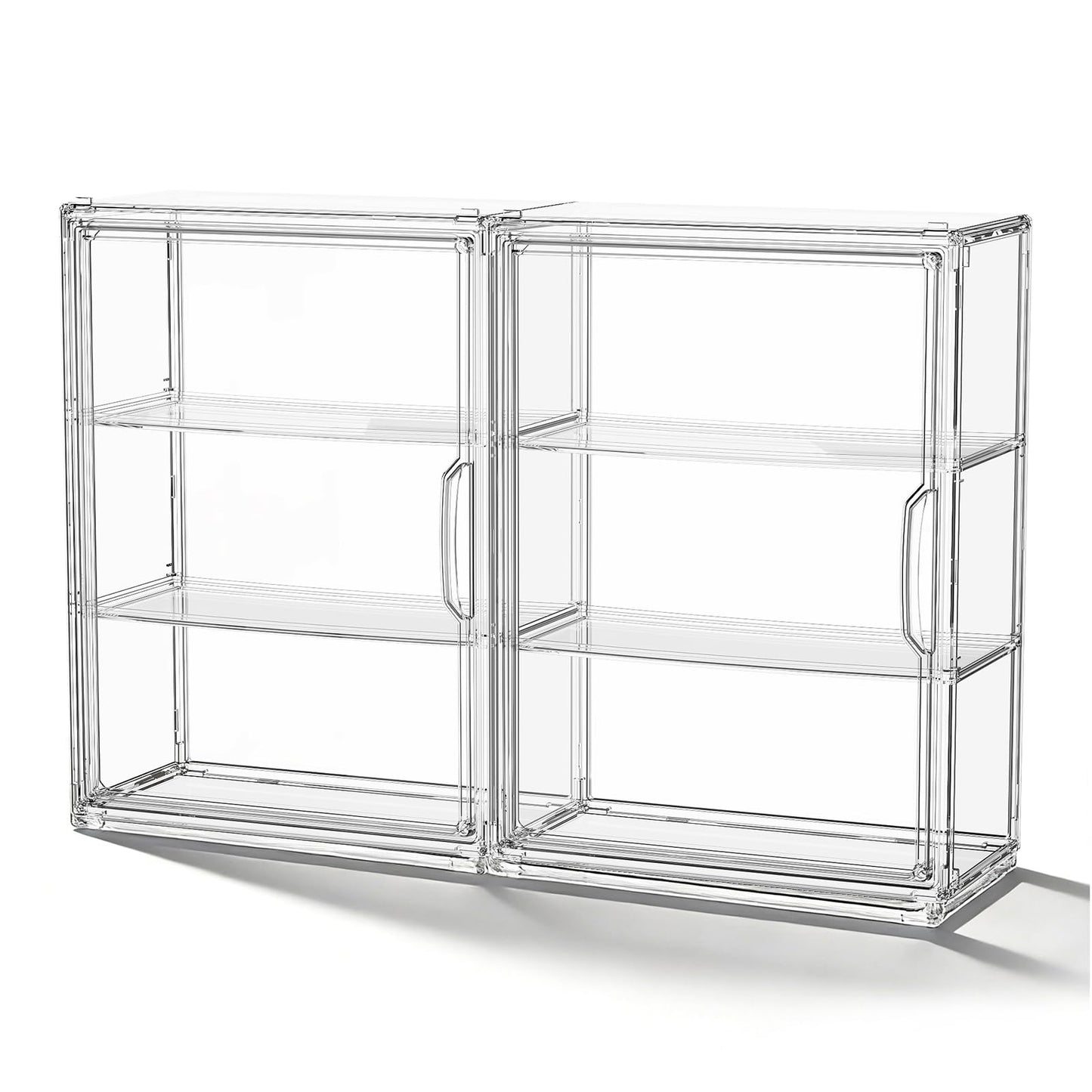 JOYZAN Acrylic Display Case for Collectibles, 2 Packs 3 Tiers Clear Display Case for Figures, Wall-Mounted Storage Box with Magnetic Door, Adjustable Figurine Display Shelf Dust-Proof Showcase