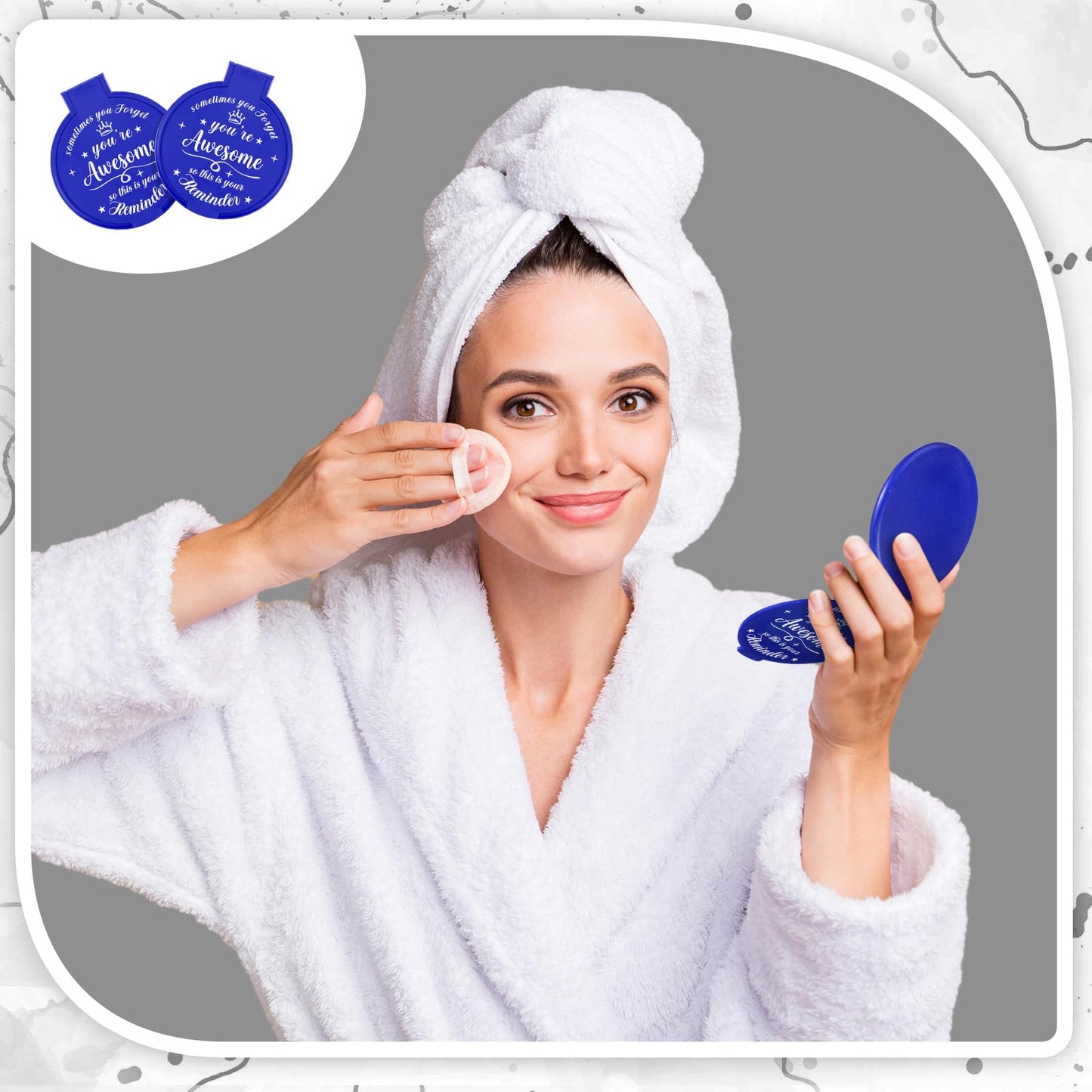 Gulfmew 36 Pcs 2.76 Inch Inspirational Compact Mirror Bulk Women Small Gifts Graduation Mothers Day Party Favors Purse Mirror Pocket Mini Items for Adult Coworker Cheerleader Swag Bag (Blue)