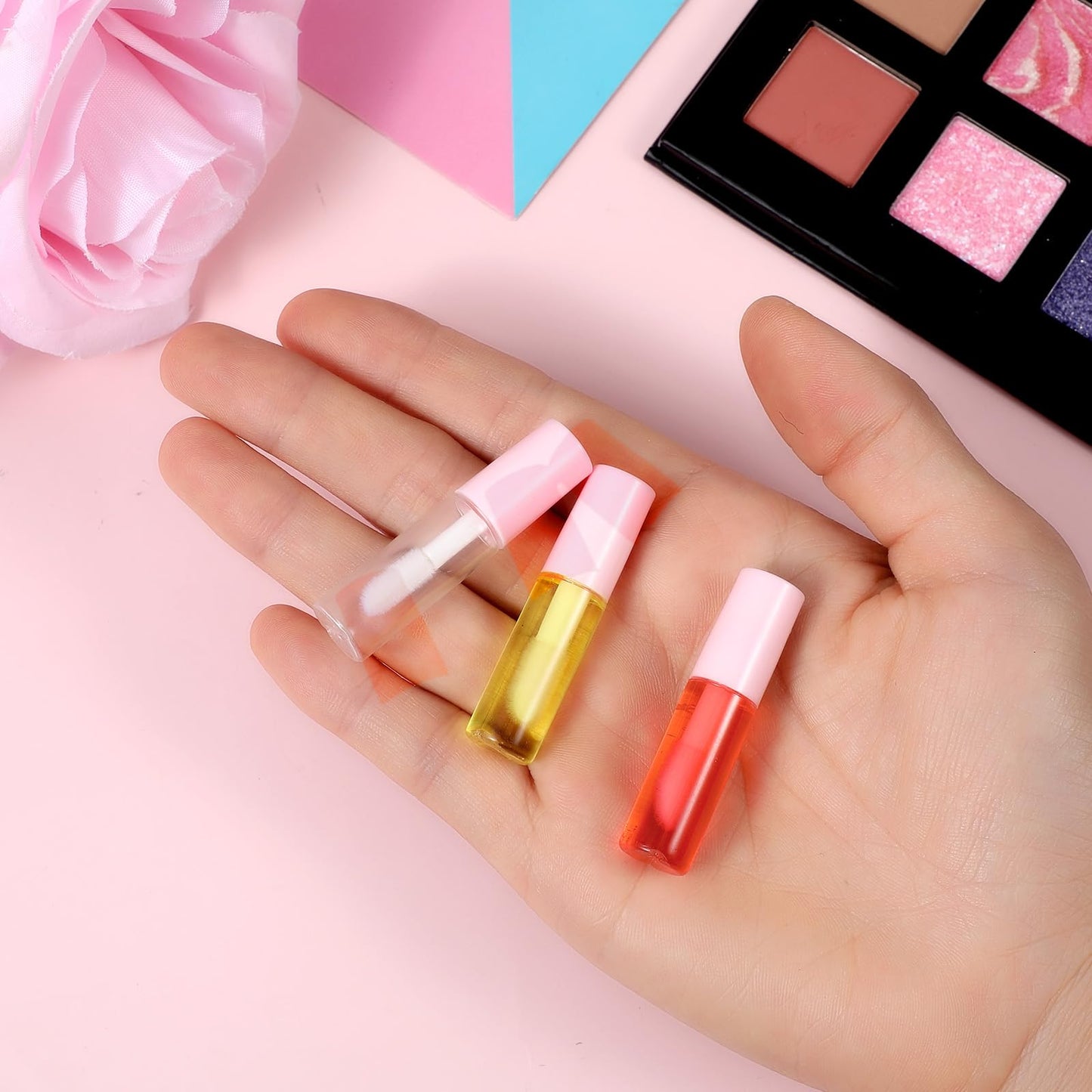 100PCS 1.2ML Clear Mini Lip Gloss Tube Bulk Empty Lipgloss Tubes with Wand and Rubber Insert for Different Samples Travel Split Charging DIY Makeup(Pink)