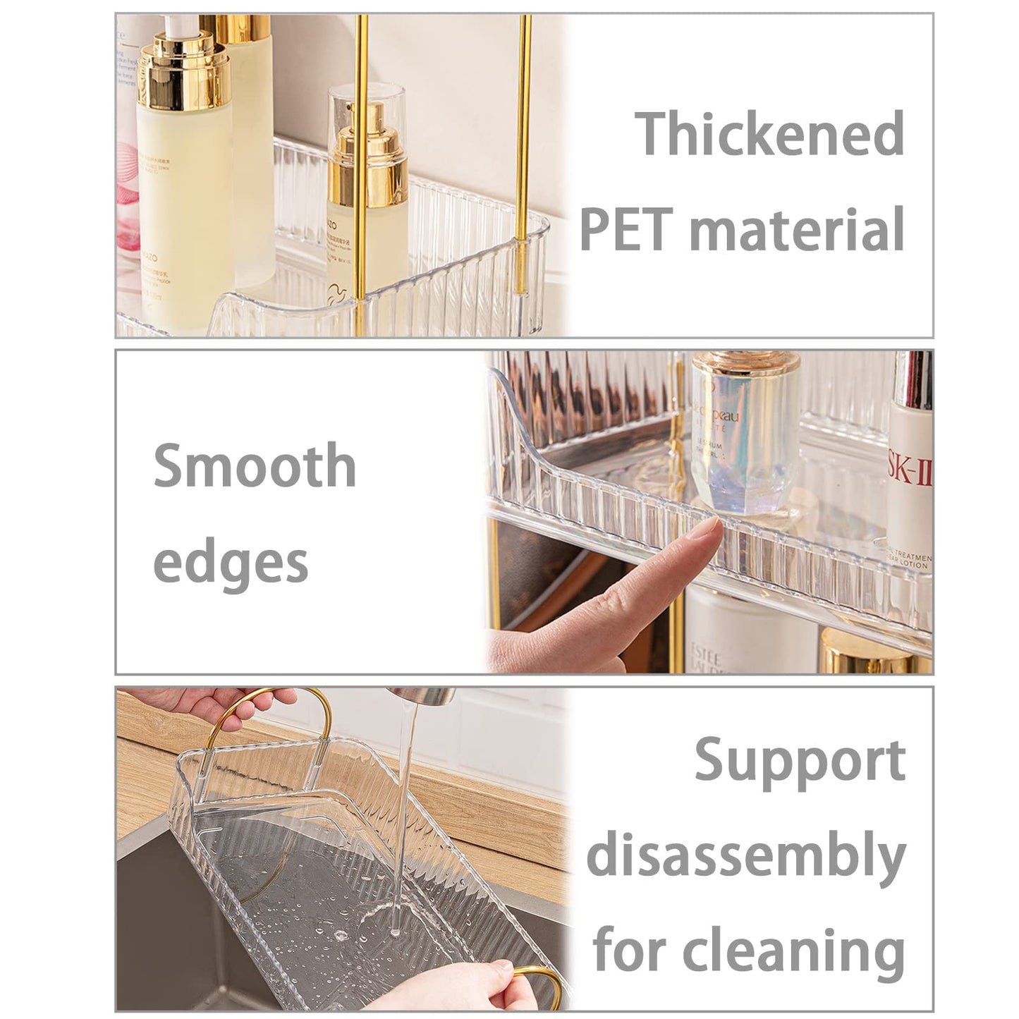 shuang qing 2 Tier Bathroom Counter Organizer Countertop Storage, Cosmetics Skincare Shelf Organizer, Makeup Organizer Perfume for Dresser Vanity Tray, Spice Rack Organizer for Kitchen - Clear