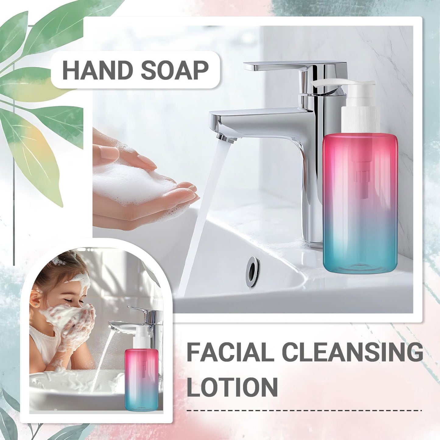 48 Pack 6.8 oz Refillable Pump Bottles - Empty Clear Gradient Color Plastic Dispensers for Lotion, Shampoo, Soap & Cream