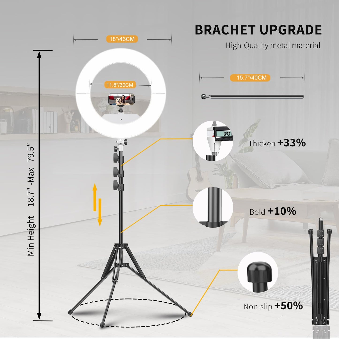 Bzyltrux 55W18 45cm Ring Light Kit [New Version] 6700K Dimmable LEDRinglightTripod Stand Dual Phone Holder for iPhone Selfie Makeup LashTattoo Studio Lighting Painting,Photo Video Recording (White)