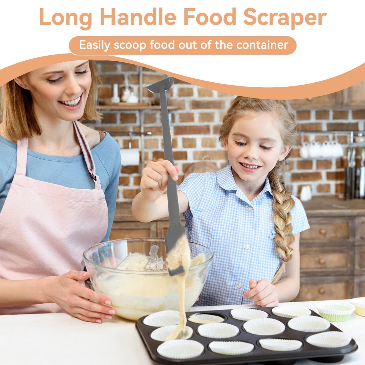 Silicone Jar Spatula, 36cm Long Handle Food Scraper for Jars, Smoothies, Blenders, Kitchen Stirring Mixing Scraper Dual-End Narrow Silicone Spatula