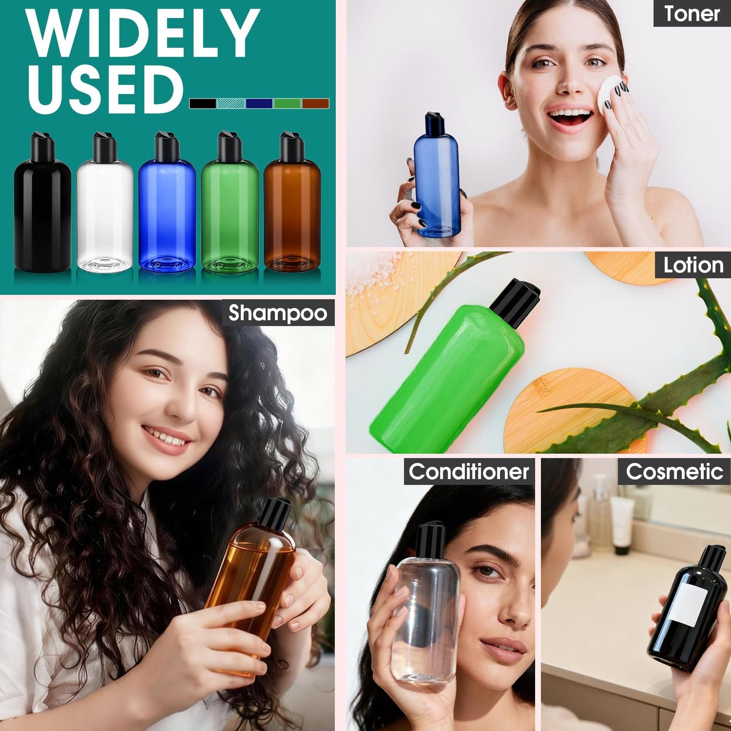 DPLASKA 6Pcs 8 oz Clear Plastic Refillable Travel Shampoo and Conditioner Bottles with Black Disc Top Caps，Squeeze Empty Bottles Cosmetic Containers for Lotions, Body Soap Cream